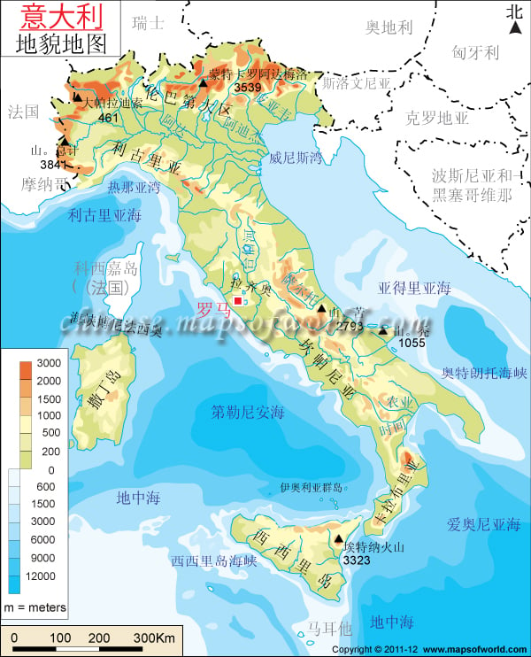 italy physical map